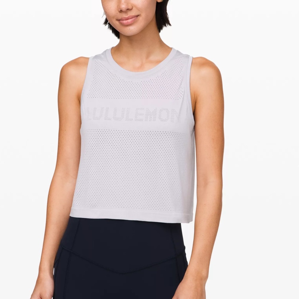 Lululemon Breeze by Muscle Crop Tank Size 10. Color Silver Lilac
